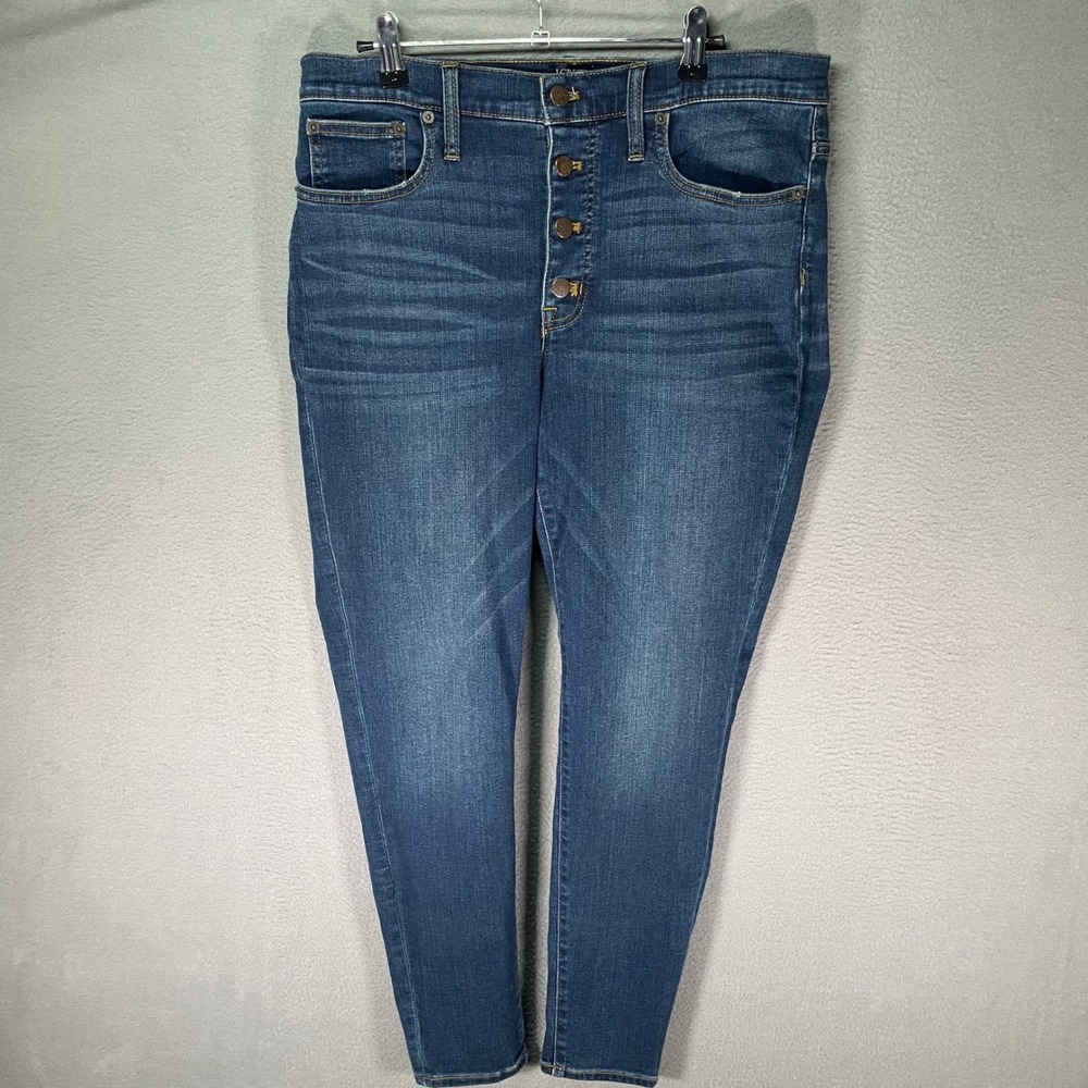 J.Crew Skinny Jeans Womens 31 Blue Excellent 9" High Rise Exposed‎ Button Fly
